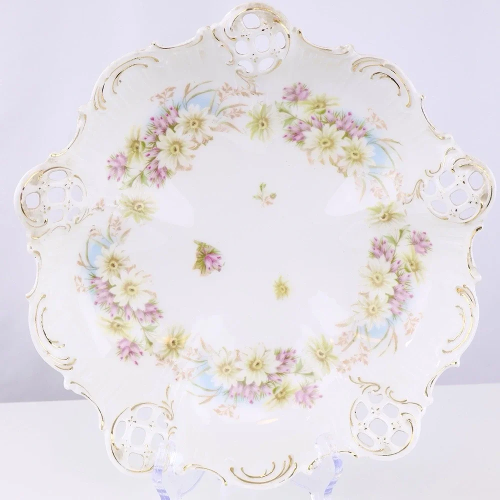 Vintage BRC Moliere Germany Reticulated Floral Porcelain Centerpiece Bowl 10